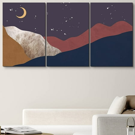 PixonSign Canvas Print Wall Art Mountain Range with Brown Graphite Texture Nature Wilderness Digital Art Modern Art Southwest Landscape Multicolor Boho Decor for Living Room, Bedroom - 24"x36"x3