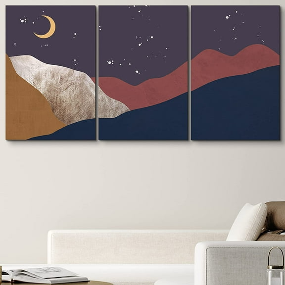 PixonSign Canvas Print Wall Art Mountain Range with Brown Graphite Texture Nature Wilderness Digital Art Modern Art Southwest Landscape Multicolor Boho Decor for Living Room, Bedroom - 24"x36"x3