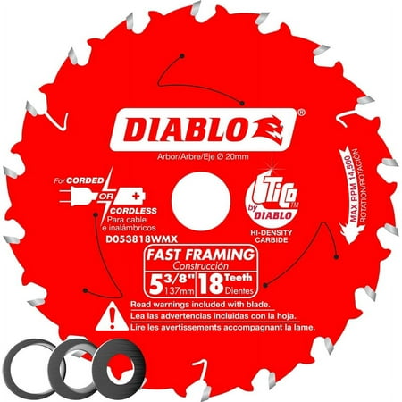 UPC: 0008925143598 | Diablo 5-3/8 in. D X 20 mm Fast Framing TiCo Hi-Density Carbide Trim Saw Blade 18 teeth 1 pk