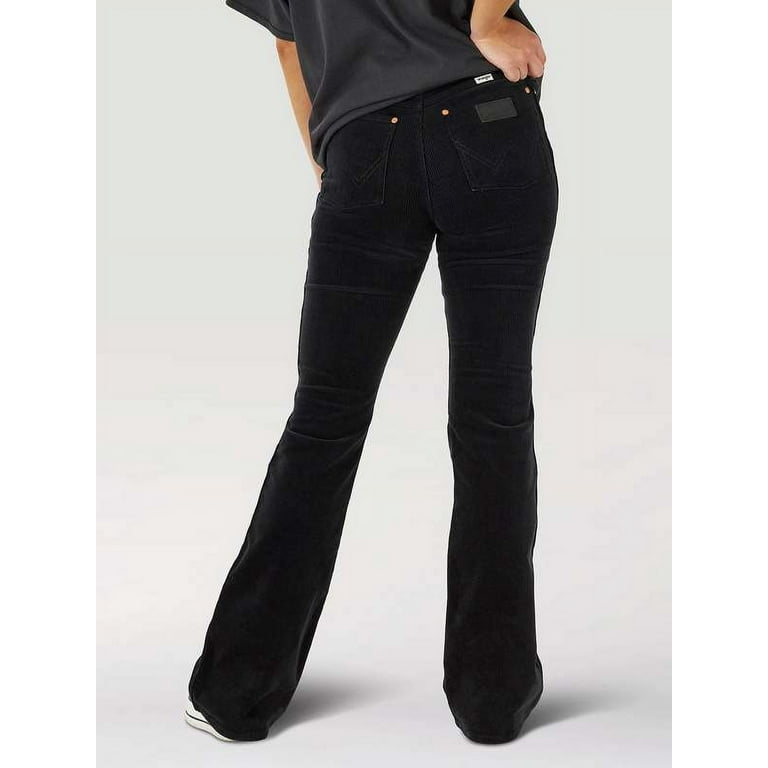 Women's Fringed Bootcut Corduroy Pants, Black