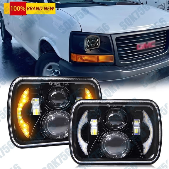 Fit for GMC Savana 1500 2500 3500 Safari Van Pair 7x6" LED Headlight Turn Signal