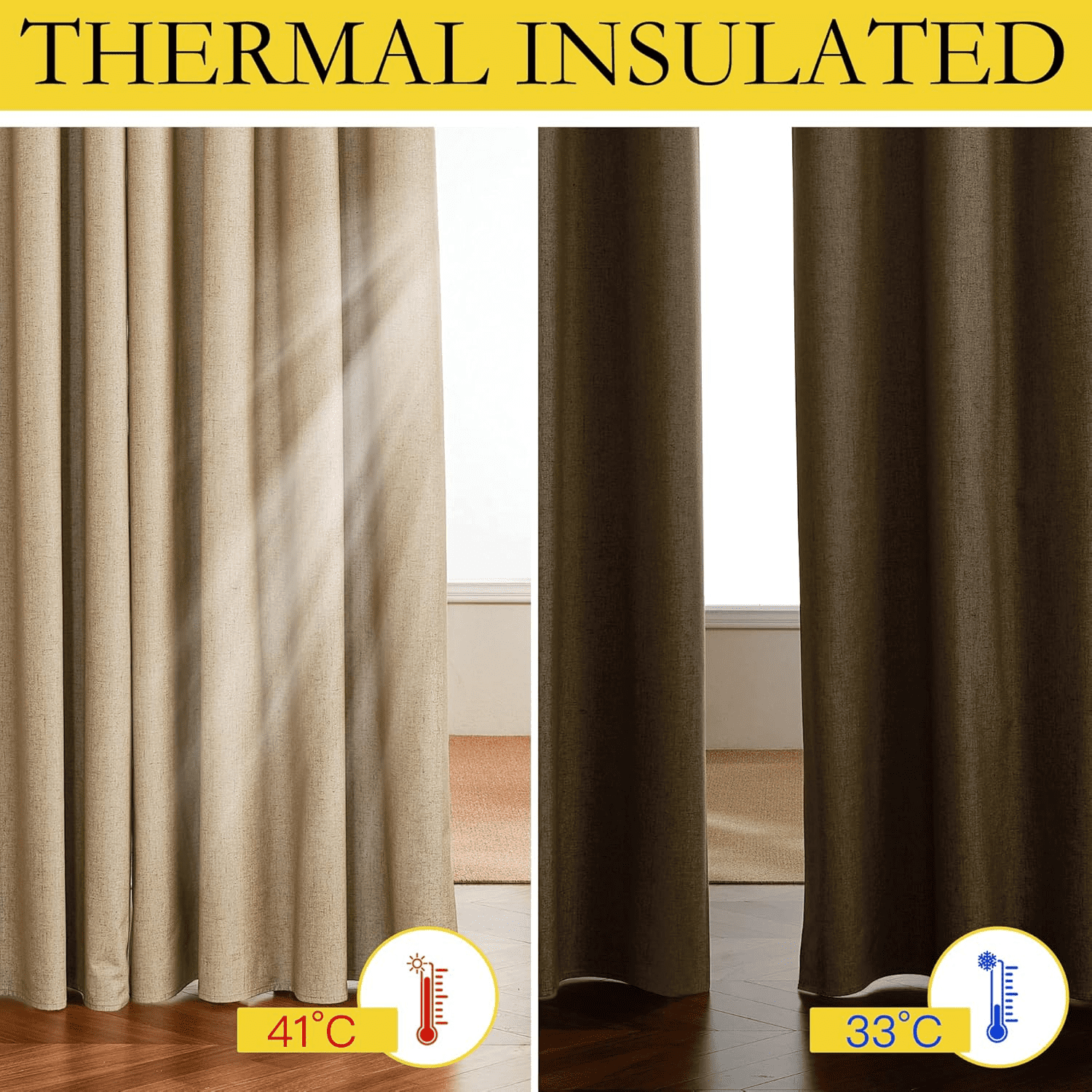 NICETOWN Short Blackout Curtains for Kitchen Thermal Insulated Back Tab/Rod Pocket Farmhouse Drapes, W52 x L63, Set of 2, Camel