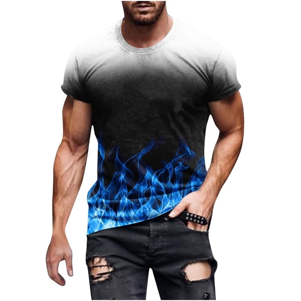 Mens Casual Pantalones Cortos Cuello Redondo Gradación Impresión Suéter Camiseta, Blusa Deportiva de Fitness para Hombres