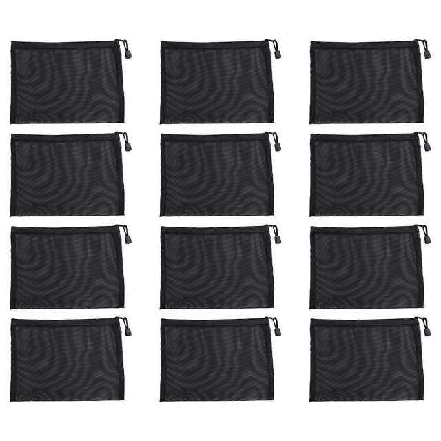 12 Pieces Mesh Bags Black Mesh Zipper Pouch Makeup Bags Cosmetic Travel Organizer Bags Pencil Case