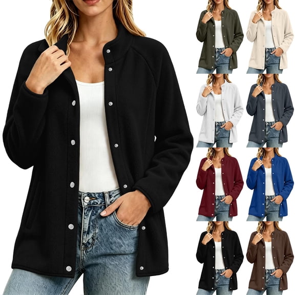 Chiccall Womens Sherpa Jacket Long‑Sleeve Button Down Fleece Jacket Casual Warm Fuzzy Sweat Coat Fall Winter Fashion Outerwear Black XL