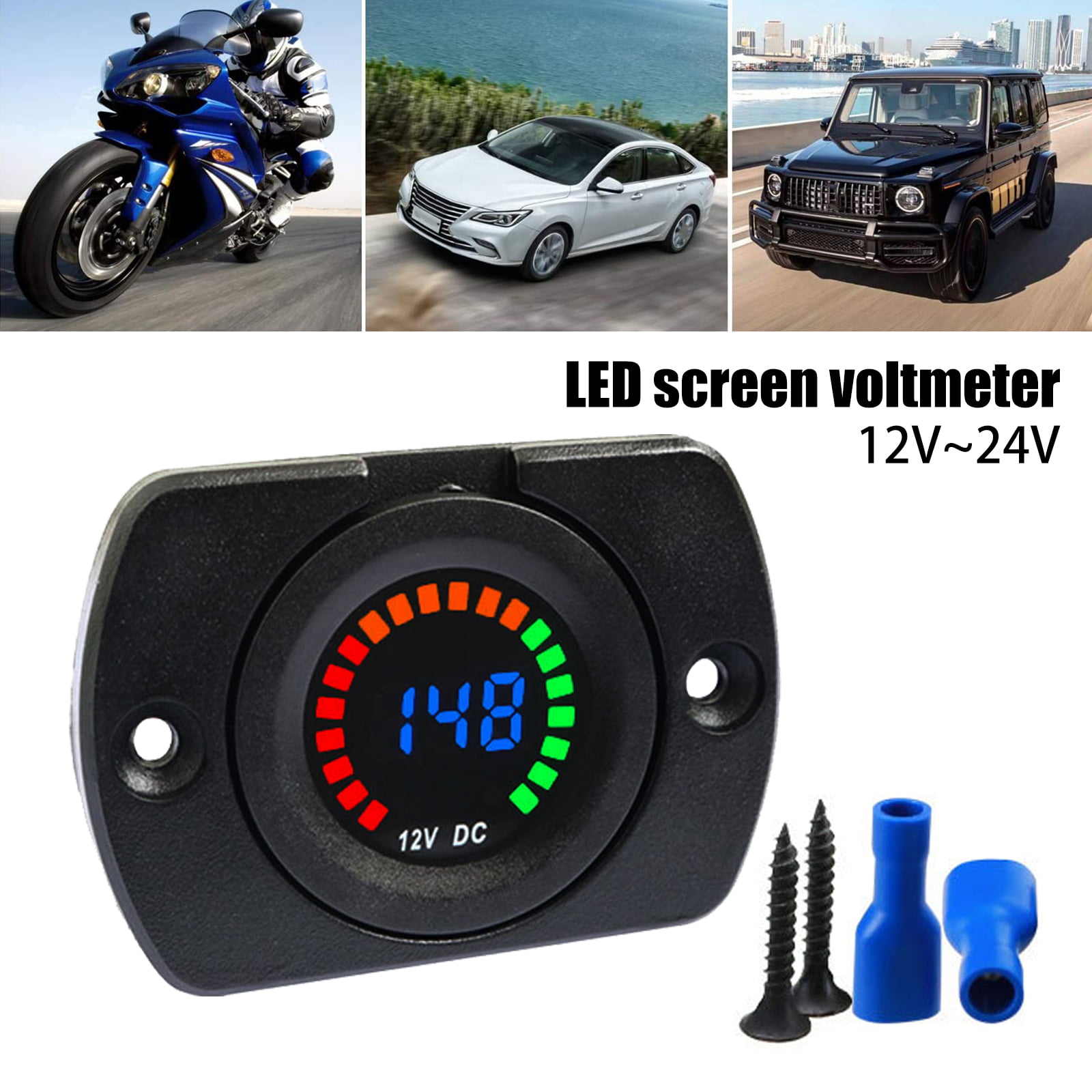 Cllena Waterproof LED Digital Display Voltmeter 12-24V DC for Car Motorcycle Boat Marine Truck Rv ATV Blue LED