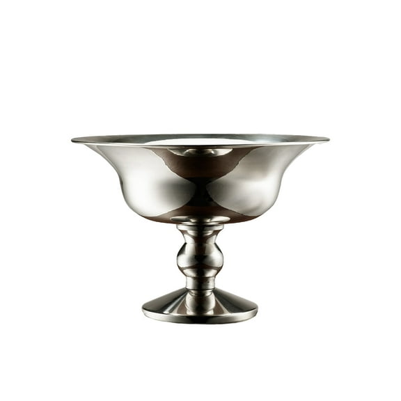 Polished Silver Floral Urn, Decorative Vase, 10" Diameter & 7.25" Tall