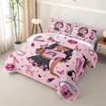 thumbnail image 3 of Erosebridal Cute Black Girls Twin Quilt Set,Kids Lipstick Cosmetics Pink Sequin Print Stars Twin Coverlet Set,2 Pieces, 3 of 7