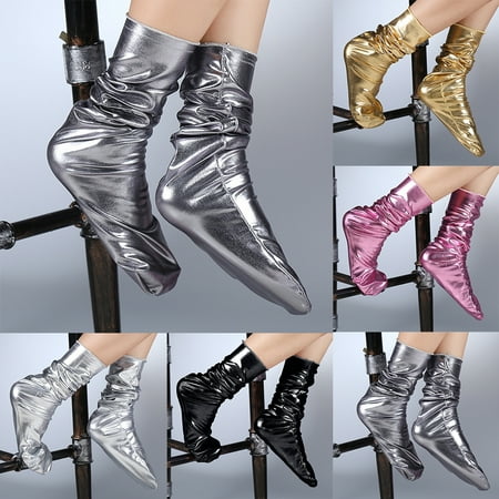 

Farfi Night Club Women Reflective Bright Color Faux Leather Elastic Middle Tube Socks
