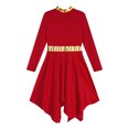 thumbnail image 6 of Xnihocha Kids Girls Liturgical Worship Dress Long Sleeve Praise Stripe Dance Dress Tunic Asymetrical Robe Red 16, 6 of 7