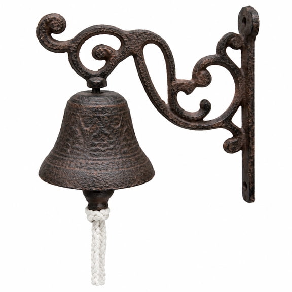 Cast Iron Dinner Bell, Outdoor Wall Mounted Door Bell with Pull Rope for Farmhouse Porch, Garden Decor
