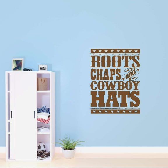 Boots Chaps Cowboy Hat Watercolr Western Artwork vCowgirl Chaps Rodeo Horse Pony Bull Steer Stallion Roper Holiday Gift Decorating Ideas Bedroom Wall Decal Sticker - Size: 32 In X 40 In