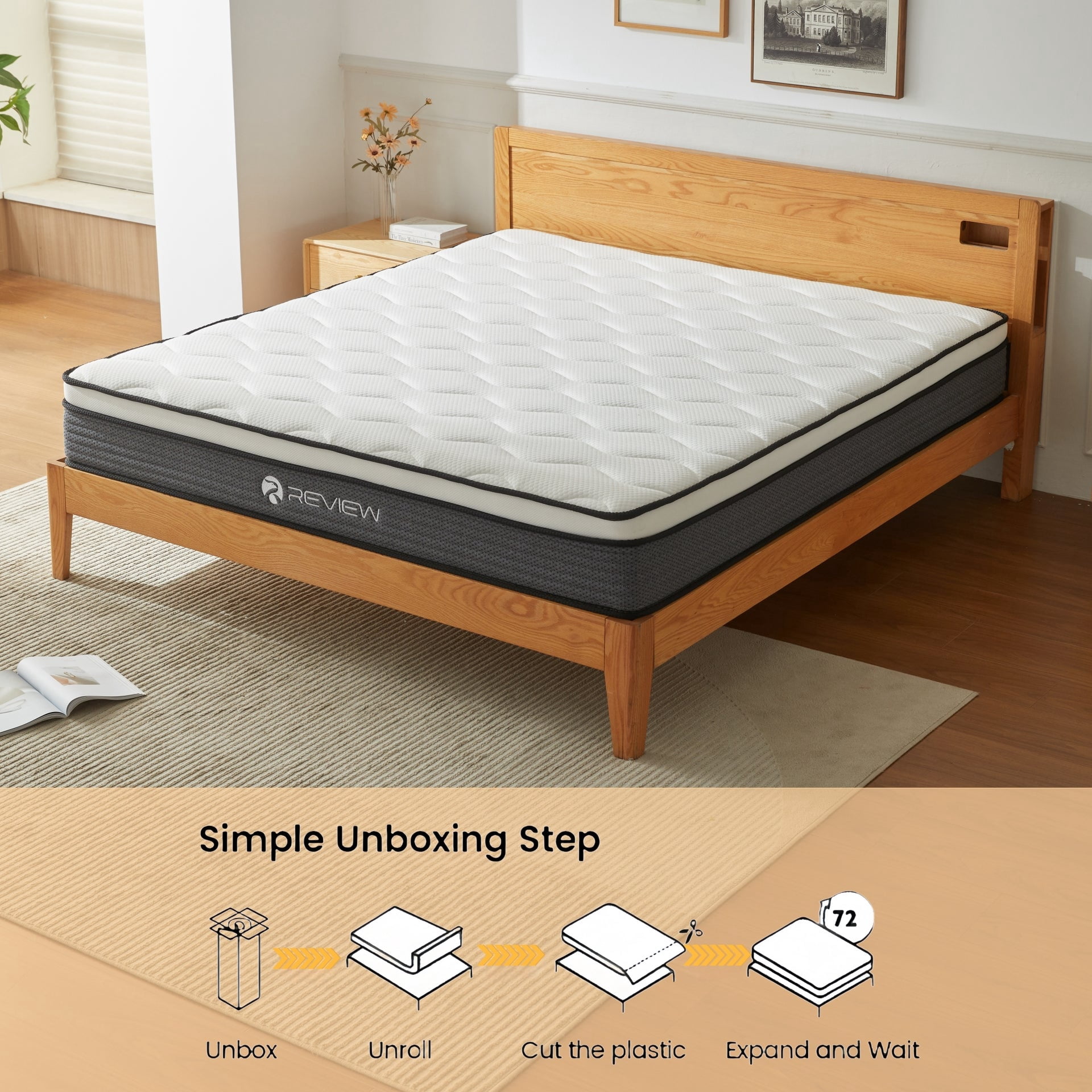 REVIEW Full Mattress, 12 inch Hybrid Memory Foam with Pocket Springs, Medium Firm, Bed in a Box