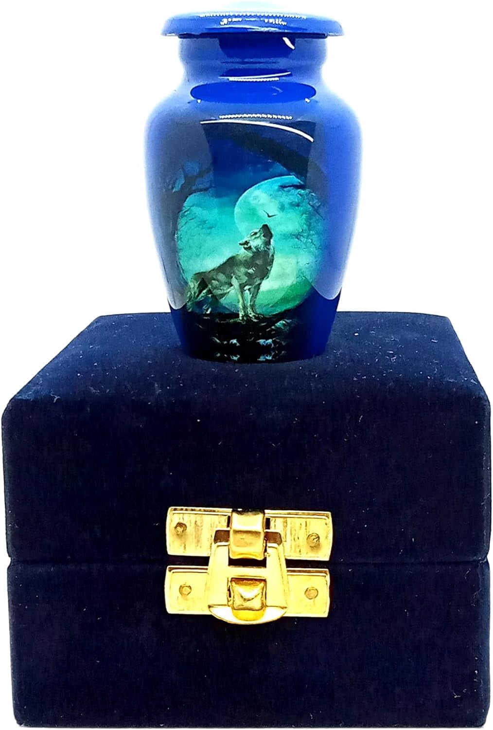 UR urns Keepsake Urn –Howling Wolf with Moon Keepsake Cremation Urn for Human Ashes with Velvet Box & Velvet Bag-Mini Keepsake Urn - Affordable Keepsake Urn (3 cu.in)
