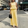 thumbnail image 5 of BRELIL Women's Two Piece Plaid Sets Round Neck Sleeveless Peplum Top Wide Leg Pants Boho Casual 2 Piece Outfits Summer Matching Lounge Travel Tracksuit, Yellow XS, 5 of 7