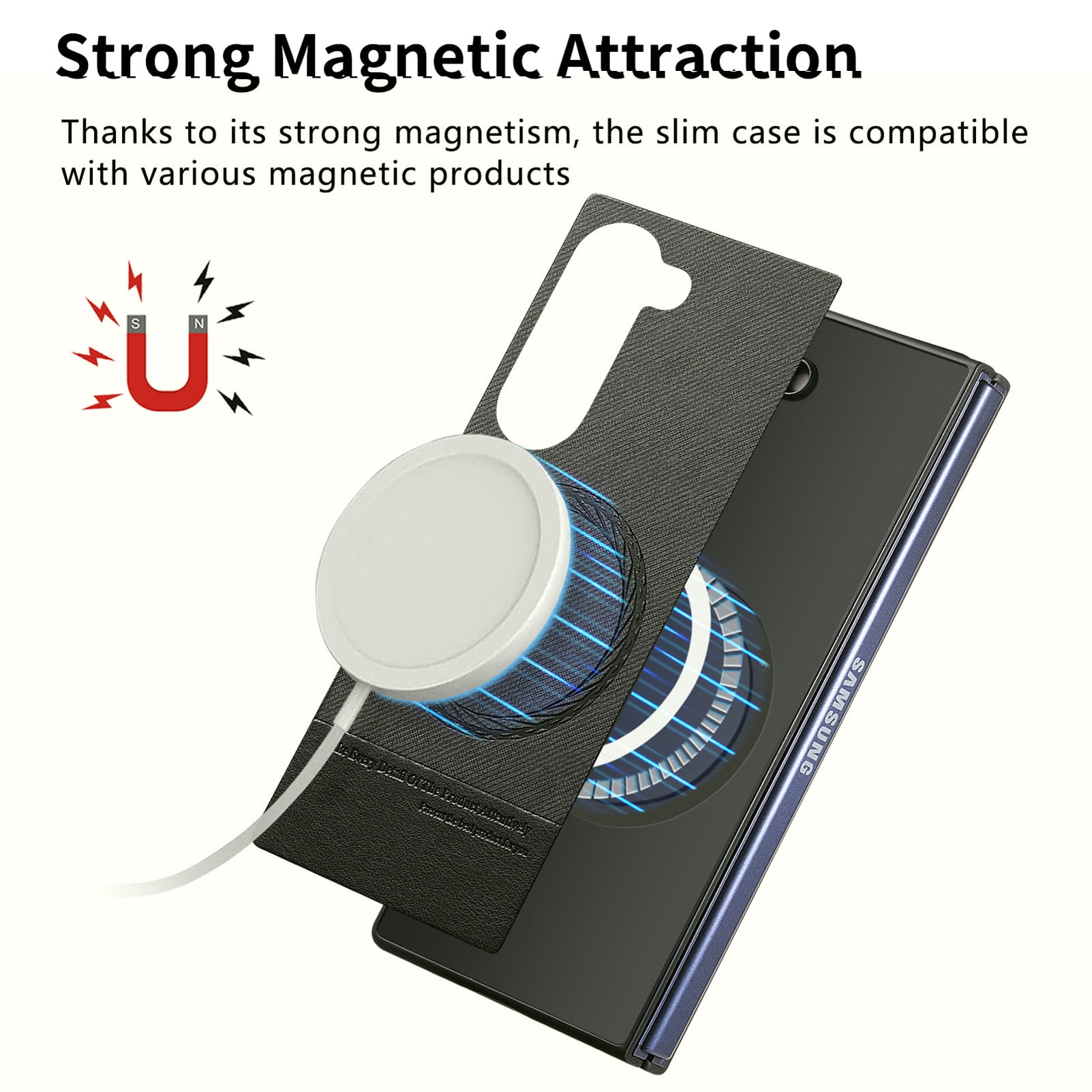 For Samsung Galaxy Z Fold 6 Phone Case,2-in-1 Magnetic Detachable Flip,Flip Folding Kickstand,With Card Slots,Zipper Pocket,Ring Holder,Fit Wireless charging,Shockproof Phone Case,Black