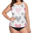 thumbnail image 4 of Women's Printed Tankini Top - High Elasticity Slim-Fit Swimsuit with Removable Straps & Cups, Perfect for Beach & Pool Parties，Pink and Gray Hearts, 4 of 7
