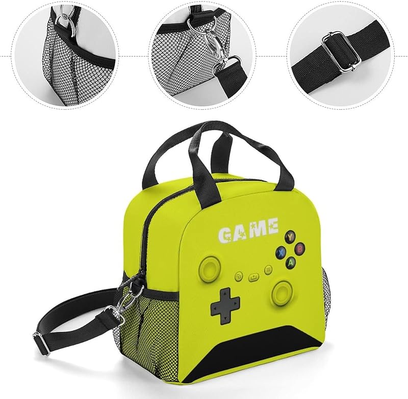 Game Lunch Bag for Gamer, Insulated Video Game Lunch Box for Work Office Travel Picnic Hiking Beach, Waterproof Leakproof Portable Fits Most Bento Boxes