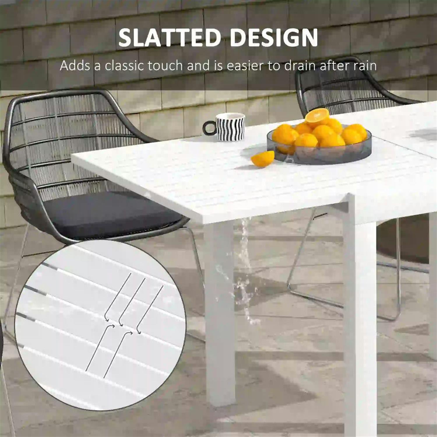 Demi Bonn 70" Expandable Outdoor Dining Table for 4-6 Guests, Aluminum Frame Patio Table for Garden, Lawn, Balcony, Terrace, White
