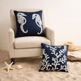 thumbnail image 6 of The HomeCentric Navy Blue Pillow Cover Floral Pillow Cover Throw Pillow Cover Pack of 2 12x12 inch (30x30 cm) Art Silk Square Pillow Cover Beaded Sea Horse Beach Sea Creatures - Navy Blue Sea Horse, 6 of 14