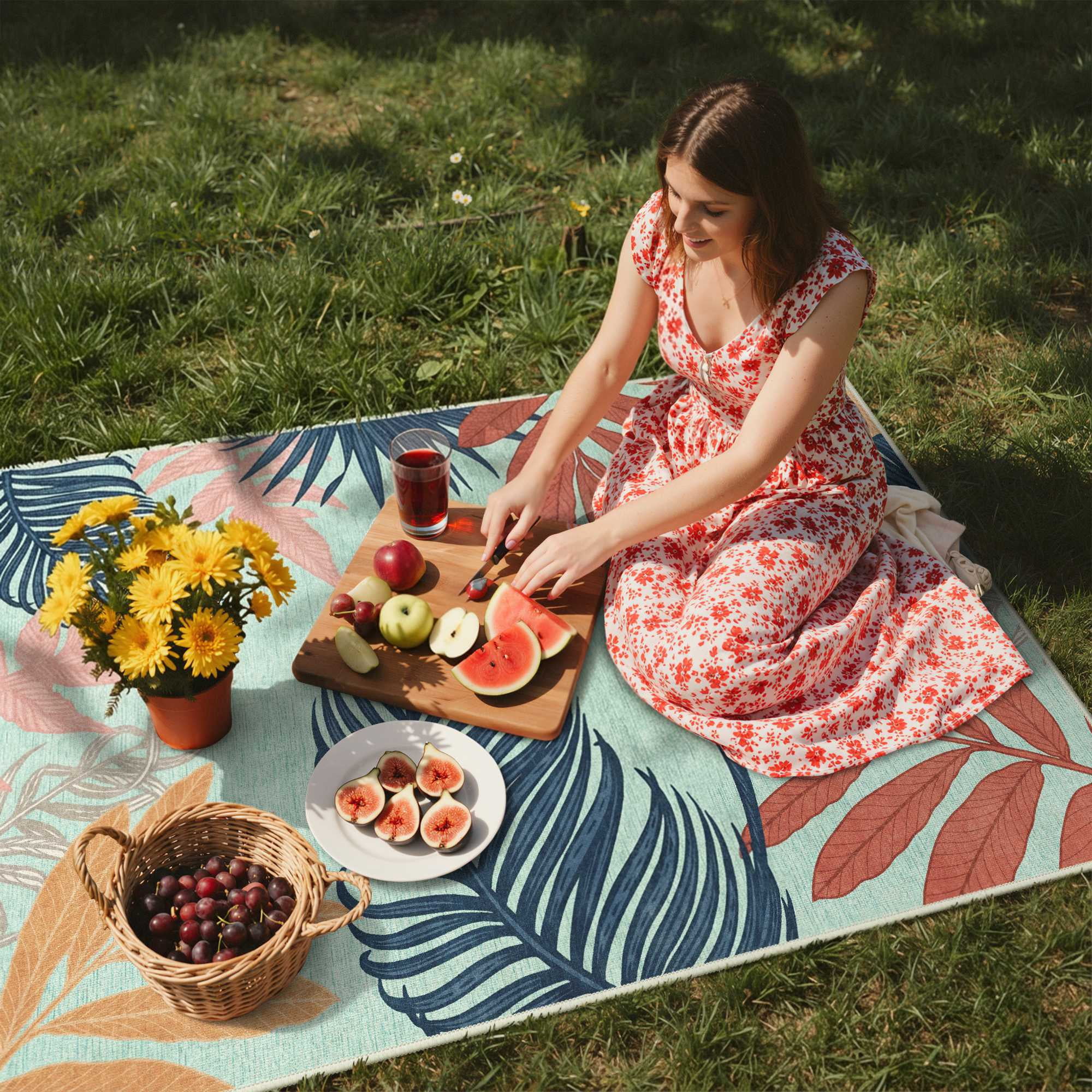 DEORAB Outdoor Rug 8'x10' Washable Patio Rug Non Shedding Easy Cleaning Colorful Outside Carpet for Balcony Backyard Deck RV