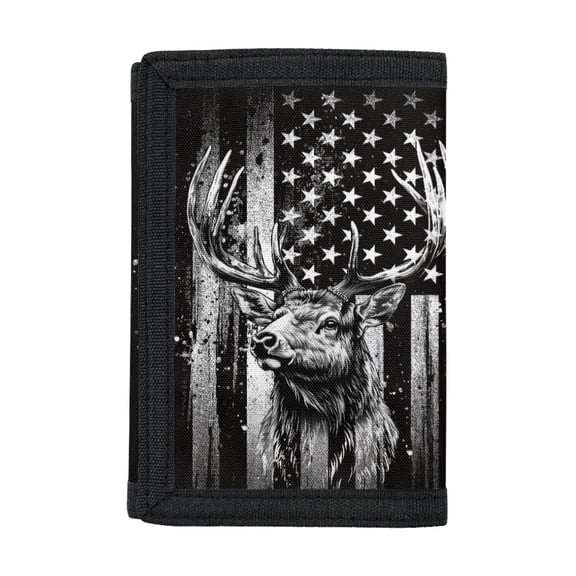 CHAQLIN Polyester Trifold Card Wallet with Waterproof Protective Toddler Wallets for Travel, Deer American Flag Print Kids Trifold Wallet