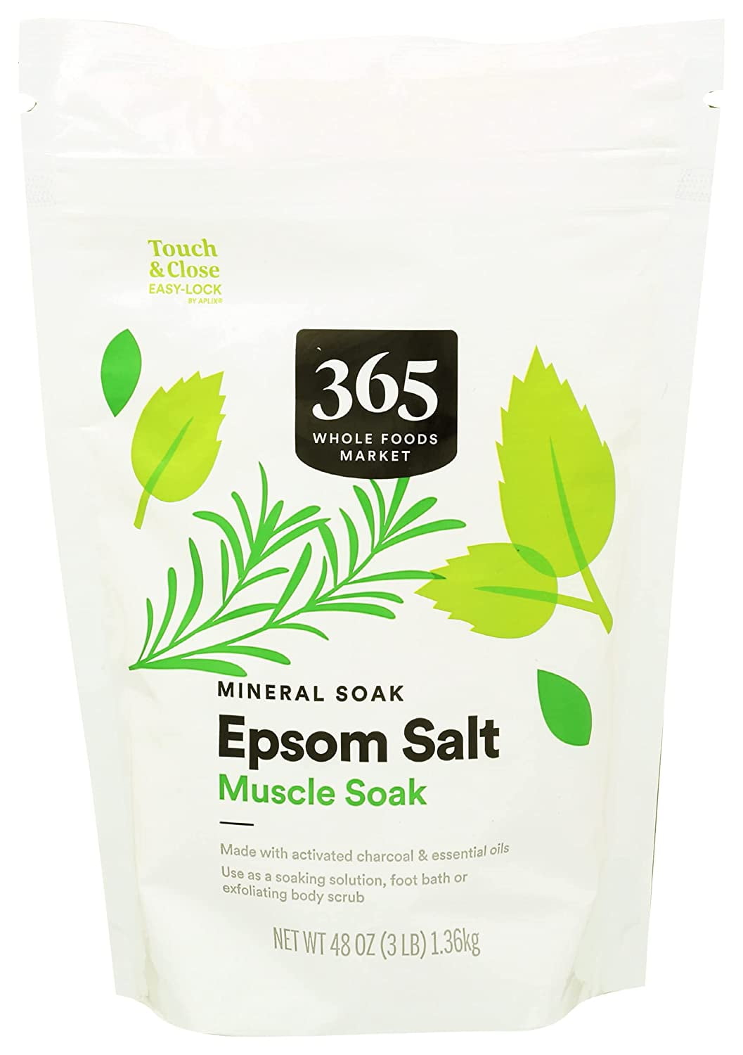 365 by Whole Foods Market, Epsom Salt Muscle Soak With Activated Charcoal, 48 Ounce - Pack Of 2