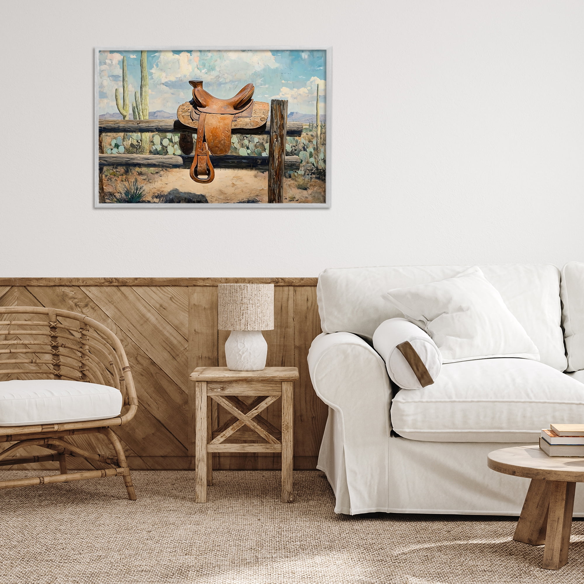 Stupell Industries Saddle on Desert Fence Gray Framed Giclee Art, design by Franklyn Gregory