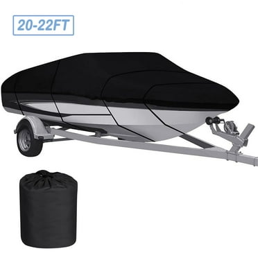 Trailerable Boat Cover Fit for V-Hull, Tri-Hull Runabouts Heavy-Duty 210D Oxford Fabric Waterproof Material 20-22 FT