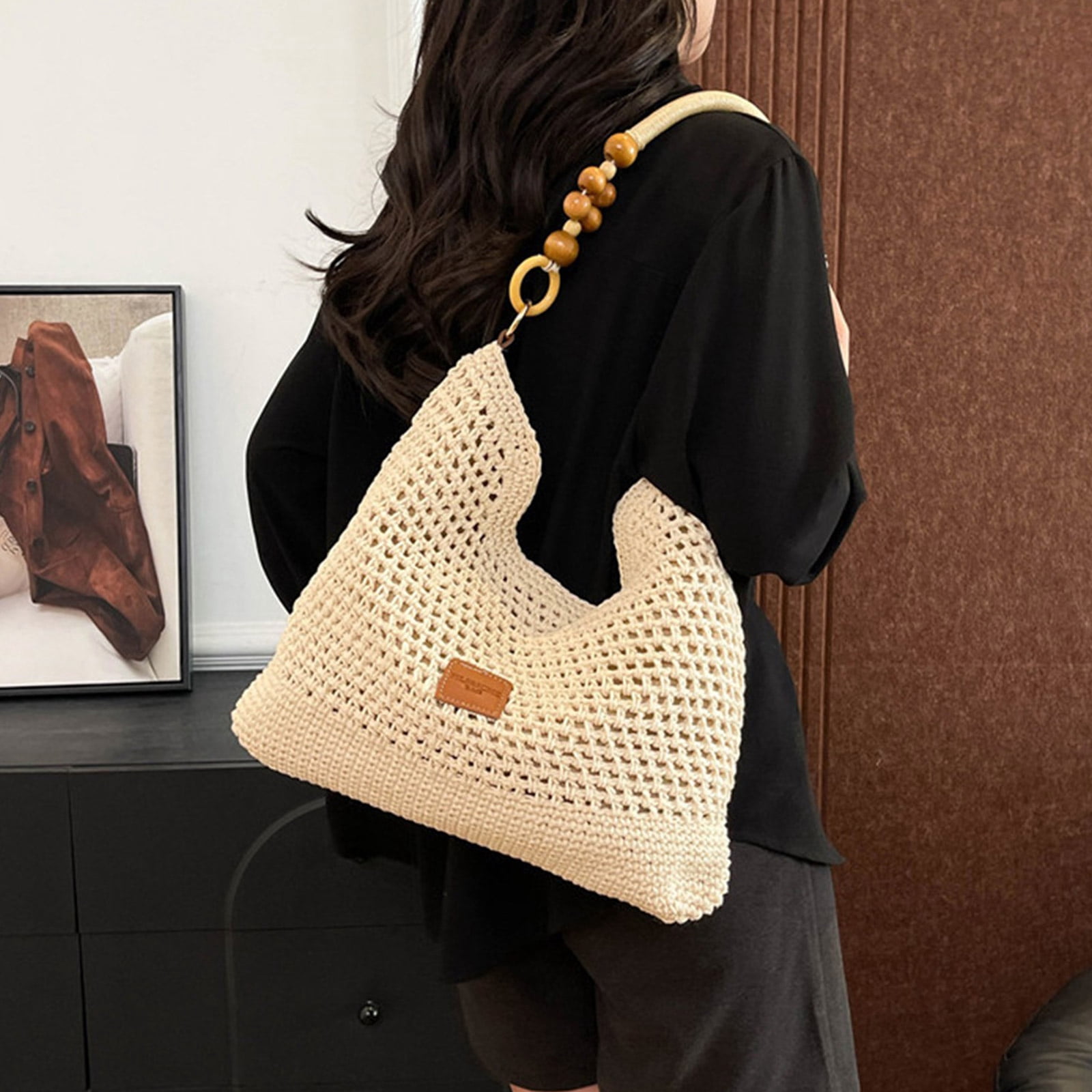 RUISINERY Women Shoulder Bag Crochet Beach Bag Armpit Bag Straw Handbag All-matching Crossbody Bag Shopping Dating Bag for Holiday