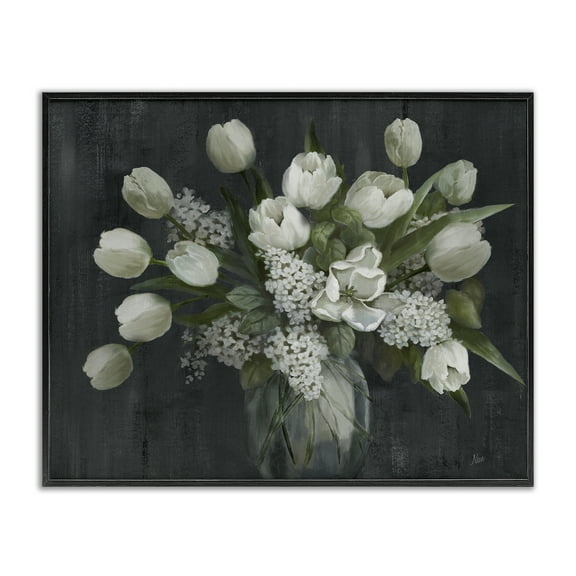 Stupell Industries Traditional Tulips on Gray Plants & Flowers Painting Black Framed Art Print Wall Art, 14 x 11