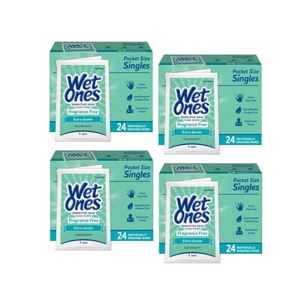 Wet Ones Sensitive Skin Hand Wipes Individually Wrapped Singles - 24 Count (Pack of 4)