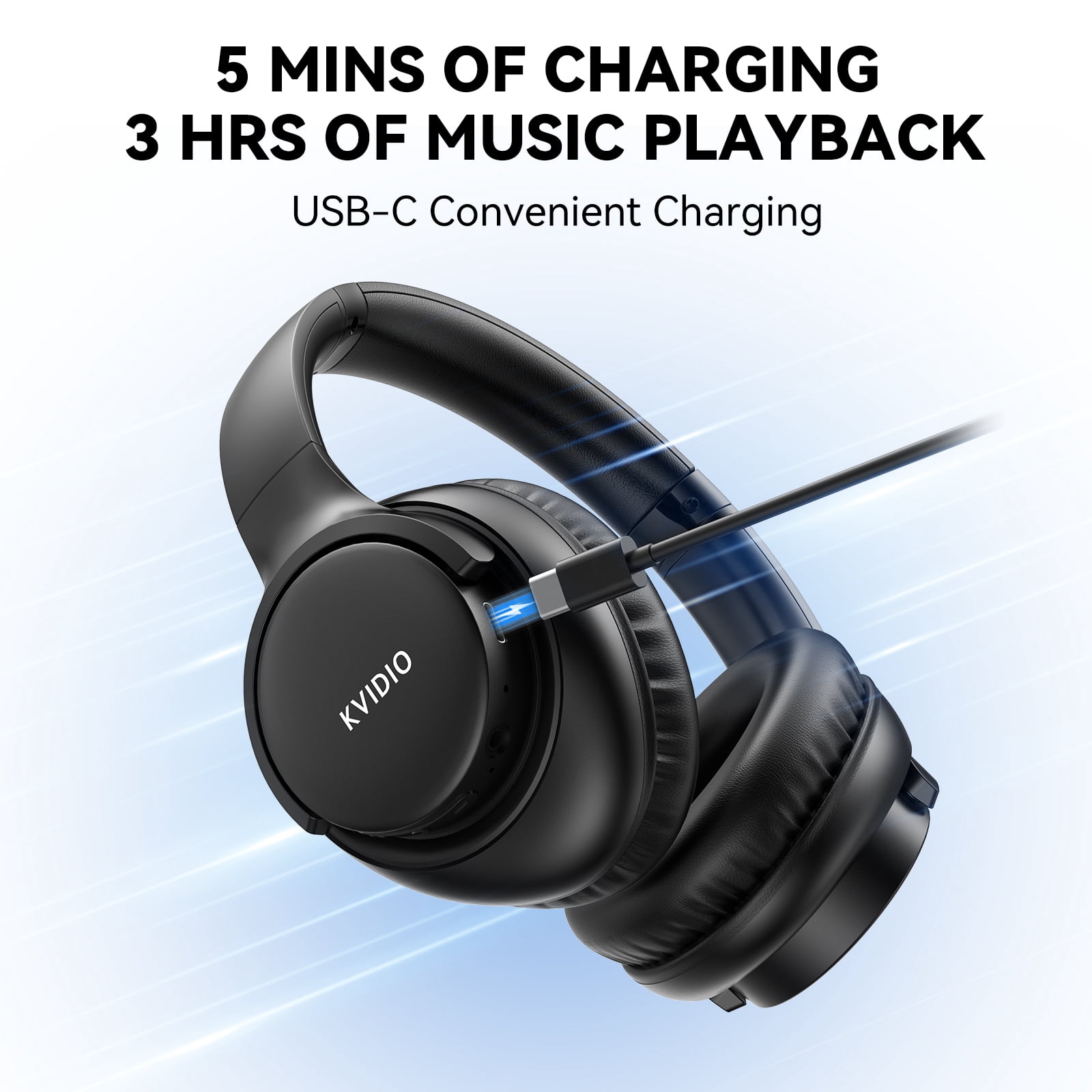KVIDIO Bluetooth Headphones, Wireless Headphones with Microphone, 65H Running Time, over-Ear Headphones for Computer Laptop Travel Home Office PC (Black)