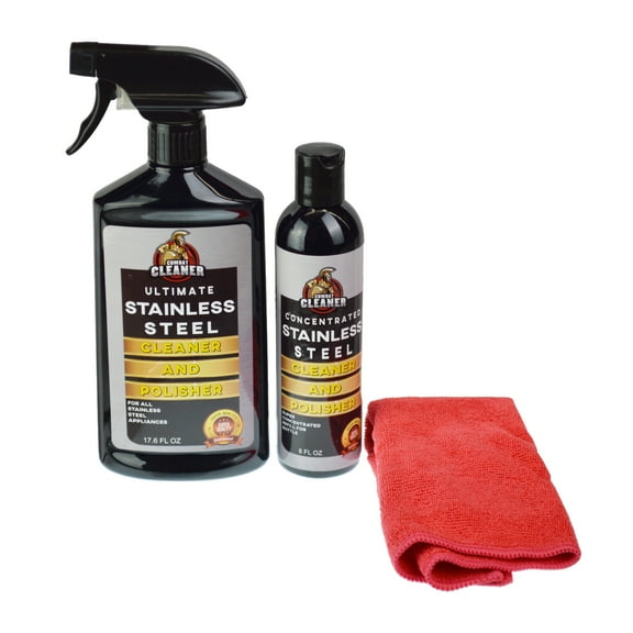 Stainless Steel Cleaner Stain Remover and 14" x 14" Microfiber Cloth 8oz Refill