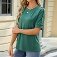 thumbnail image 2 of Scyoekwg Tops For Women Trendy Round Neck Button Sleeve Tshirt Loose Summer Comfy Lightweight Solid Color Short Sleeve T Shirts Casual Blouses (Green,XL), 2 of 7
