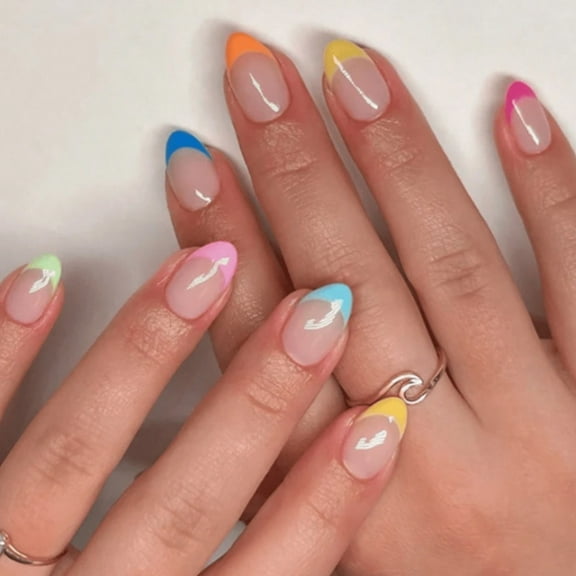 Short Almond Press on Nails Fake Nails Glossy Acrylic Artificial Nails on Nails for Womens 24Pcs Glues On Nails