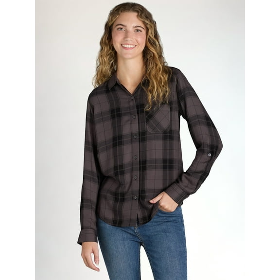 Time and Tru Women's Soft Button Up Shirt with Long Sleeves, Sizes XS-XXXL