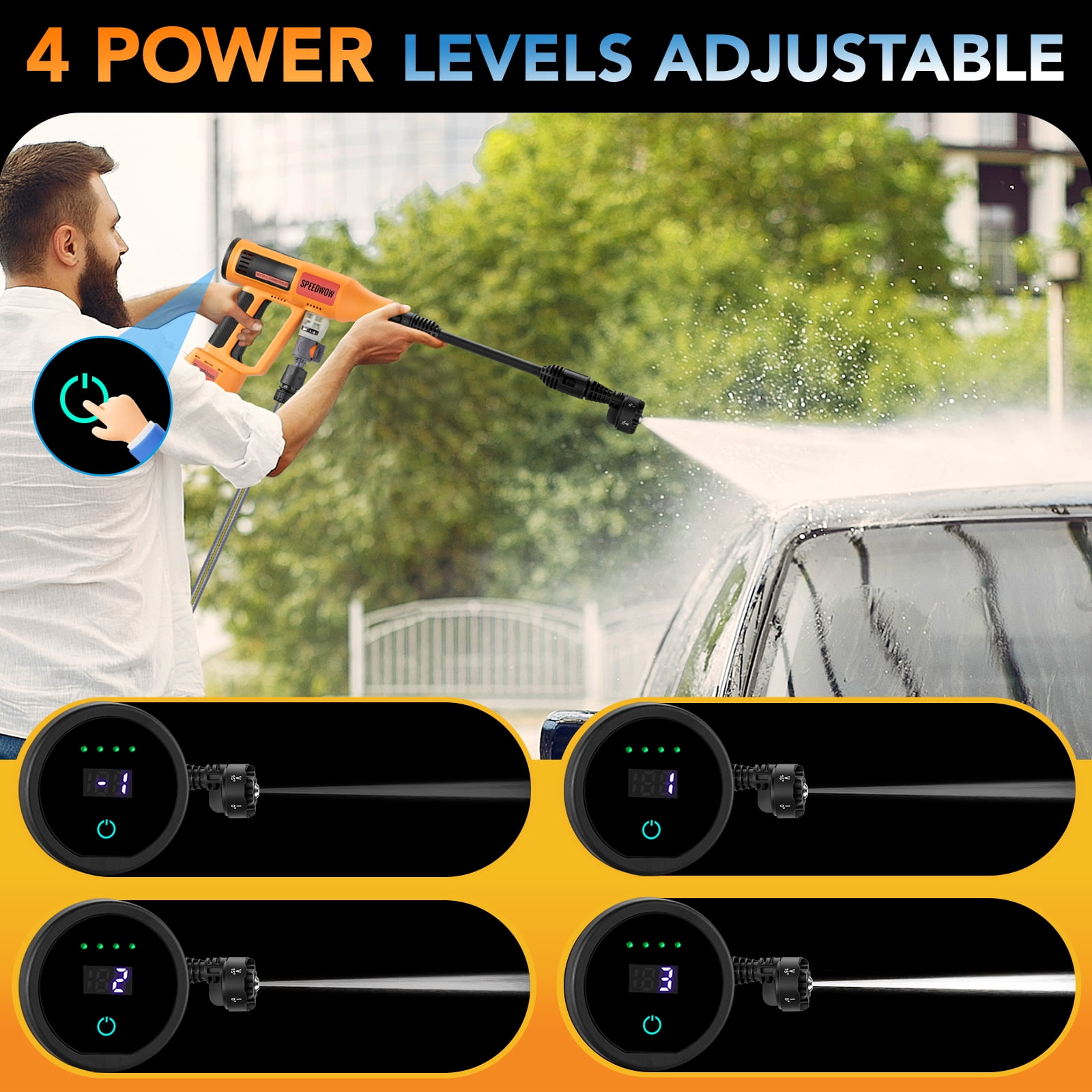 SPEEDWOW Upgraded 1060 PSI Cordless Pressure Washer, 2.8 GPM High Power Washer with Brushless Motor, 6-in-1 Adjustable Nozzle, Portable Power Cleaner for Car, RV, Railing & Yard
