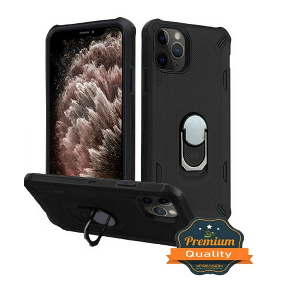 Apple iPhone 11 PRO MAX Phone Case Metal Ring Kickstand TPU Rubber Shockproof Bumper Hybrid Dual Layer Rugged Grip 360° Rotate Ring Holder Stand Magnetic Car Mount BLACK Cover for iPhone 11 Pro Max