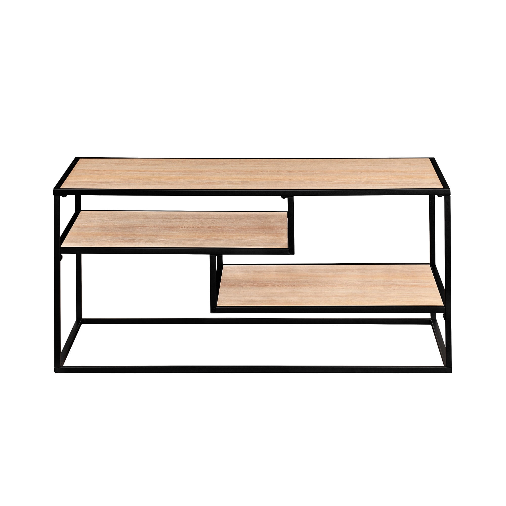 Walker Edison Contemporary Wood and Metal Tiered Coffee Table, Coastal Oak