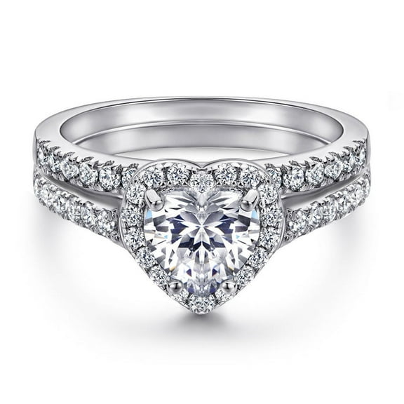 925 Sterling Silver Bridal Ring Sets, 1CT Heart Cut CZ Engagement Vintage Promise Rings Curved Wedding Bands for Women,