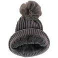 thumbnail image 2 of CTM  Ribbed Knit Stripe Winter Beanie Hat with Pom (Women), 2 of 3