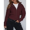 thumbnail image 5 of Zip Up Sweatshirts for Women Casual Outfits Cardigan Outerwear Trendy Winter Jackets Coat Wine Red S, 5 of 7