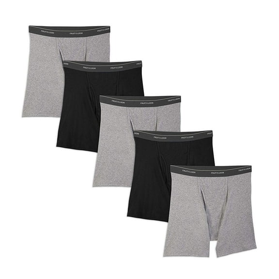 Fruit of the Loom Men's No Ride Up Boxer Brief, Black/Gray 5-Pack, X-Large