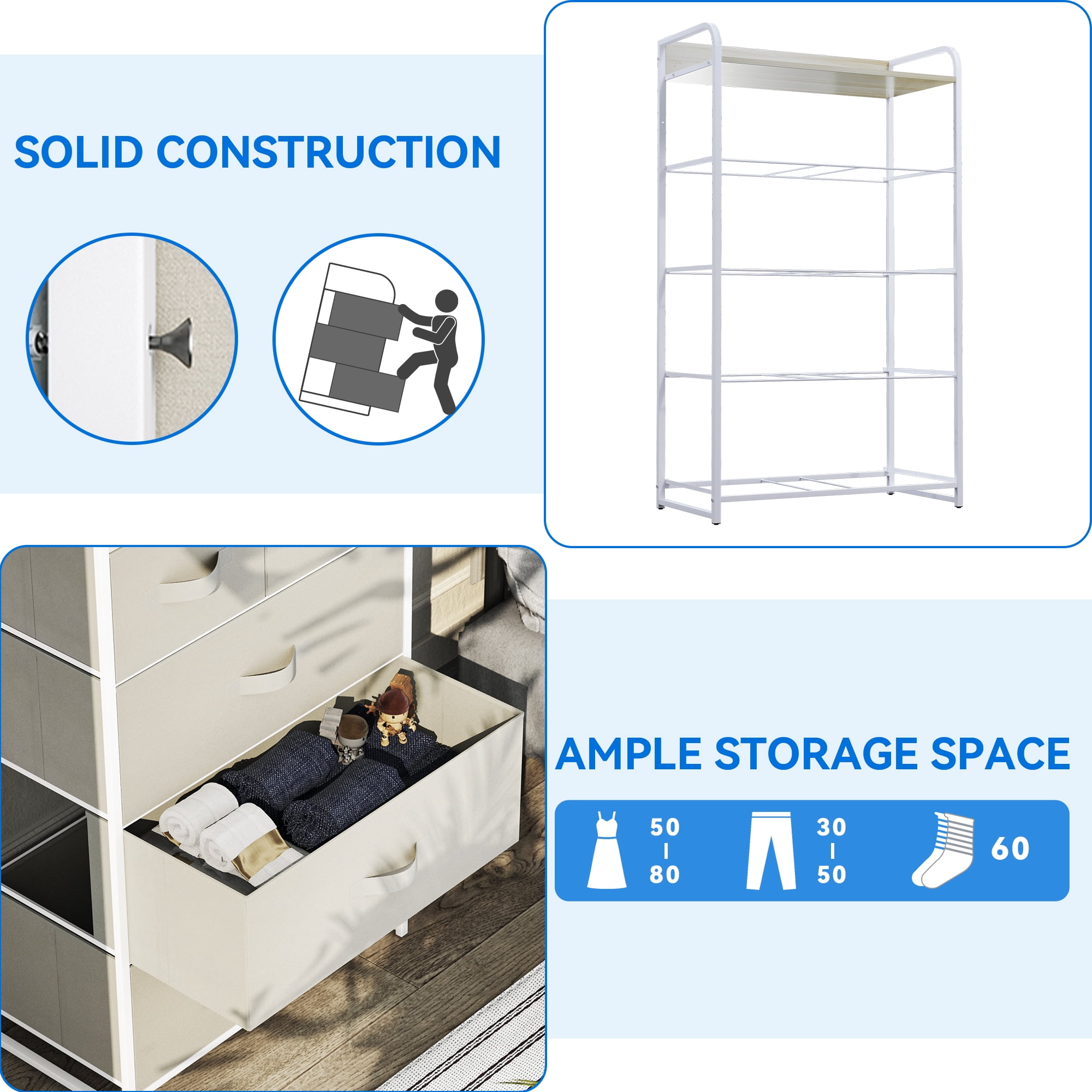 Uforic 5-Drawer Fabric Storage Organizer,Small Versatile Dresser with Steel Frame,Wooden Top & Fabric Handles for Bedroom and Closets