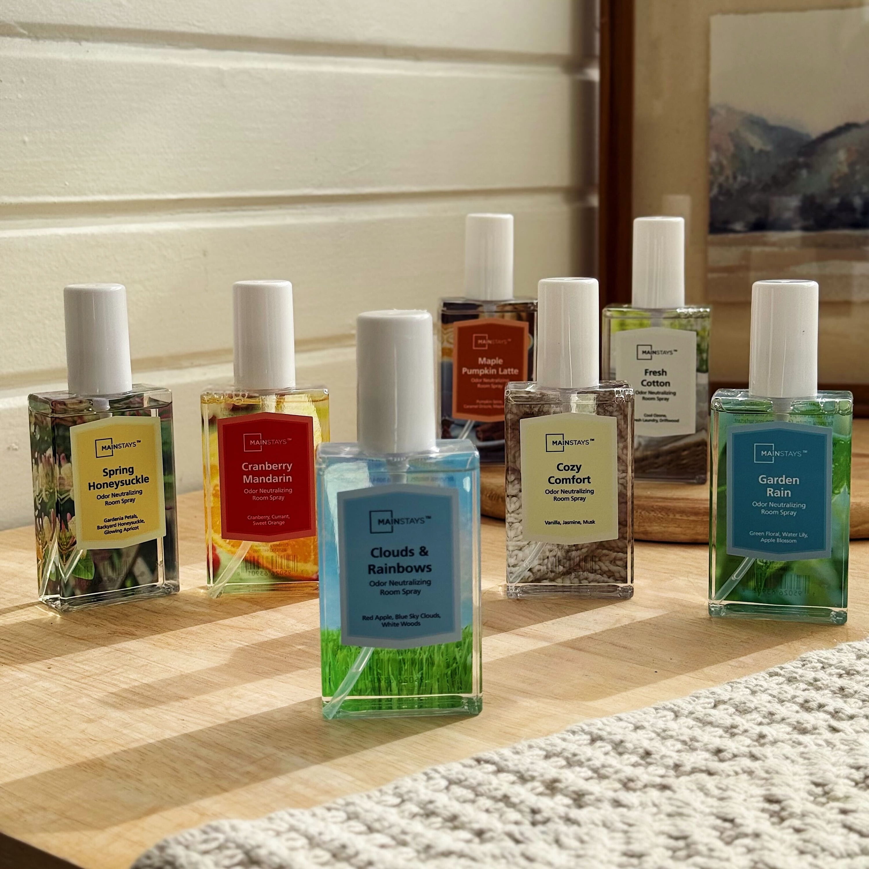 Mainstays Clouds & Rainbows Scented Room & Linen Spray 3.4 fl oz (100mL).