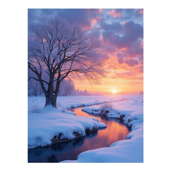 Diamond Art Kit for Adults, Sunset Winter Stream Scene Diamond Painting for Adults Beginners, DIY Diamond Art Painting Kits, 5D Diamond Painting Crafts for Home Decor 12x16 Frameless