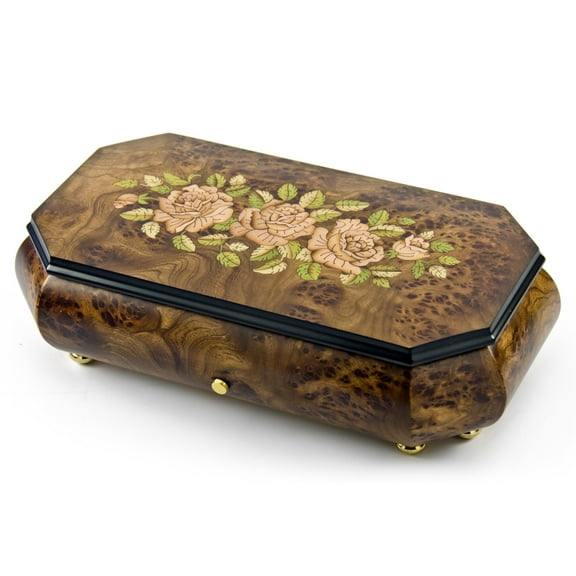Gorgeous Swiss 50 Note Pink Roses Inlay with Cut Corners Inlay Grand Music Box - Eine Klein Natchmusik