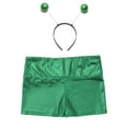 thumbnail image 3 of Aislor Girls Shiny Metallic Alien Shorts with Hair Hoop Kids Festival Party High Waist Dance Bottoms Green 4, 3 of 7