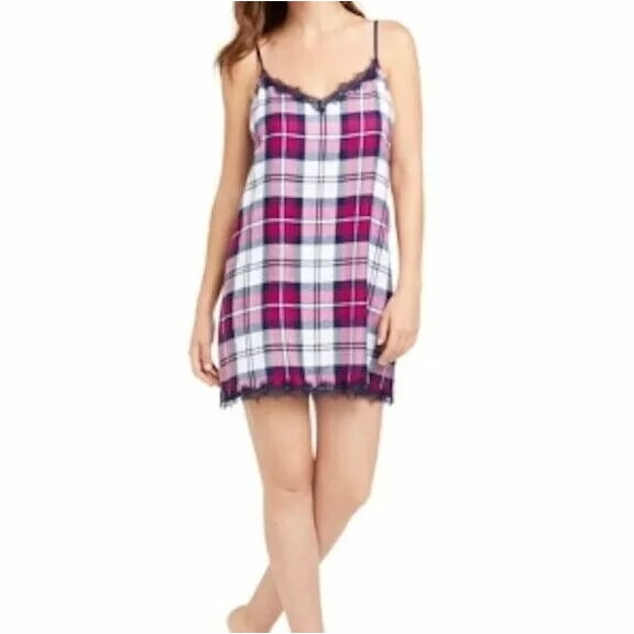 JENNI INTIMATES Womens Nightgown Checkerboard Pattern Chemise Lace Trim,